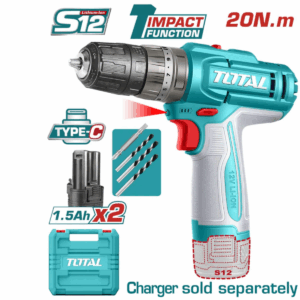 TALADRO PERCUTOR 12V S12 20NM 22500BPM 0.8-10MM 2X1.5AH TIPO C S/CARG - TIDLI12206