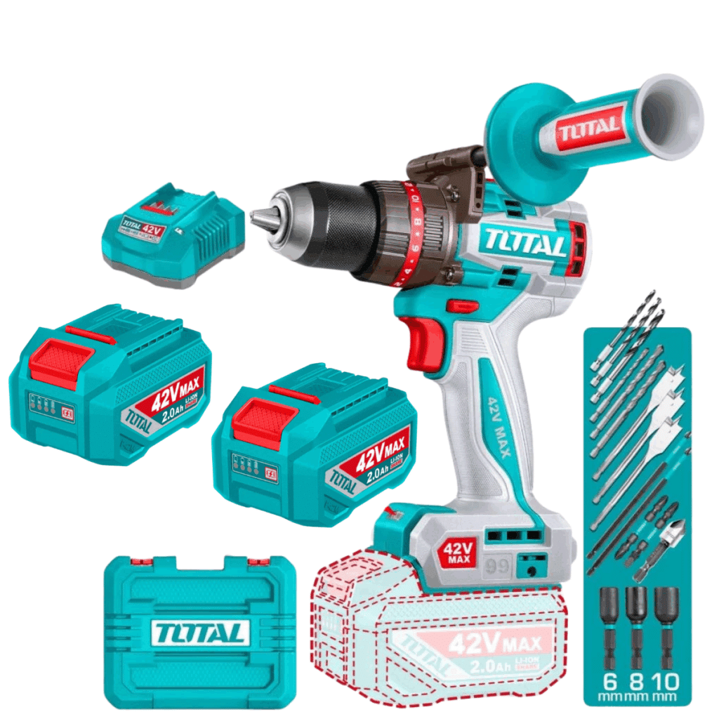 TALADRO PERCUTOR 42V 99NM 13MM 2X2.0AH BRUSHLESS +ACC MALETIN INDUST – TIDLI429982