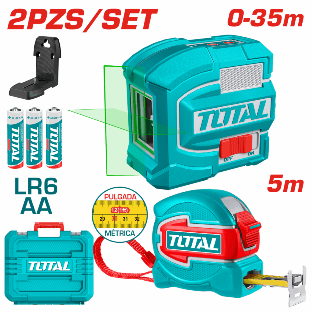 SET 2PCS CINTA METRICA 5M + NIVEL LASER 0-35M + ACC Y MALETIN INDUSTRI – TLL680081