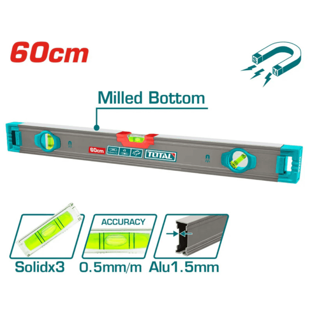 NIVEL BURBUJA 60CM B:3 ALUMINIO 1.5MM PRES:0.5MM SUPER MAGNETICO – TMT26028M