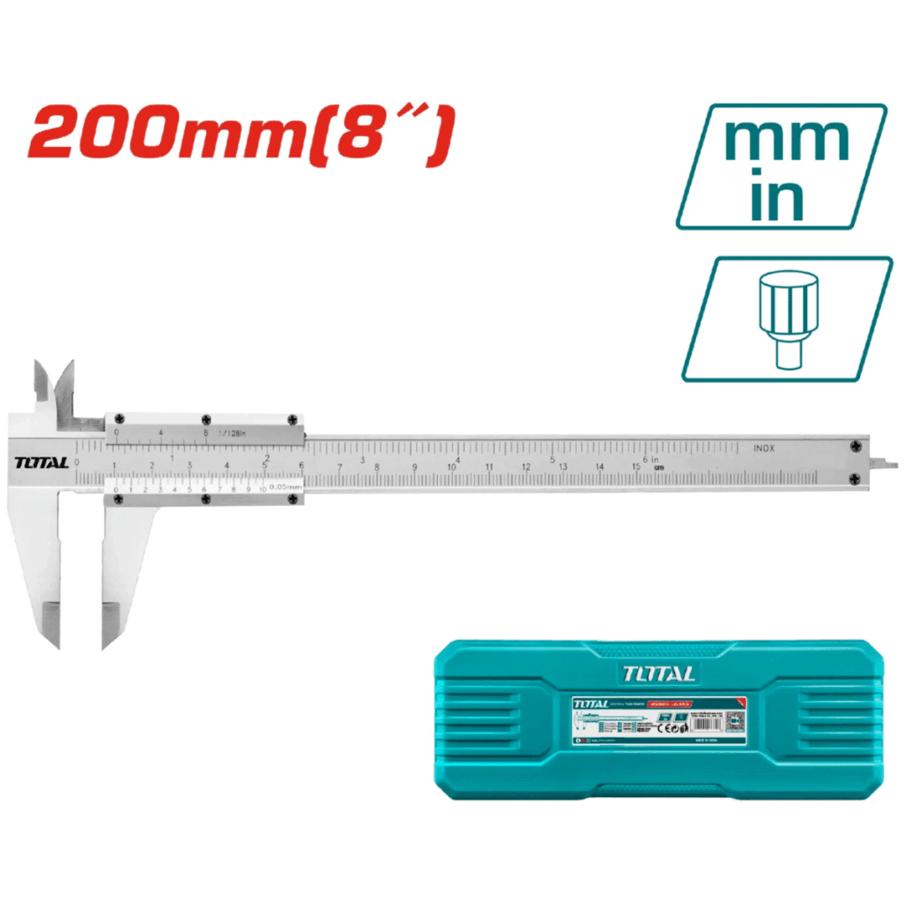CALIBRADOR VERNIER 200MM (8») ACERO AL CARBON CON ESTUCHE TOTAL- TMT312001
