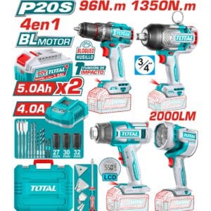 COMBO 4 EN 1 TALADRO PER. 96NM + LLAVE IMP. 1350NM + P.CALOR LCD + L - TOSLI250608