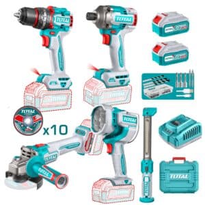 COMBO 5 EN 1 TALADRO PERCUTOR 66NM + DESTORNILLADOR DE IMPACTO 285NM + AMOLADORA 1000W + LINTERNA TOTAL - TOSLI250692