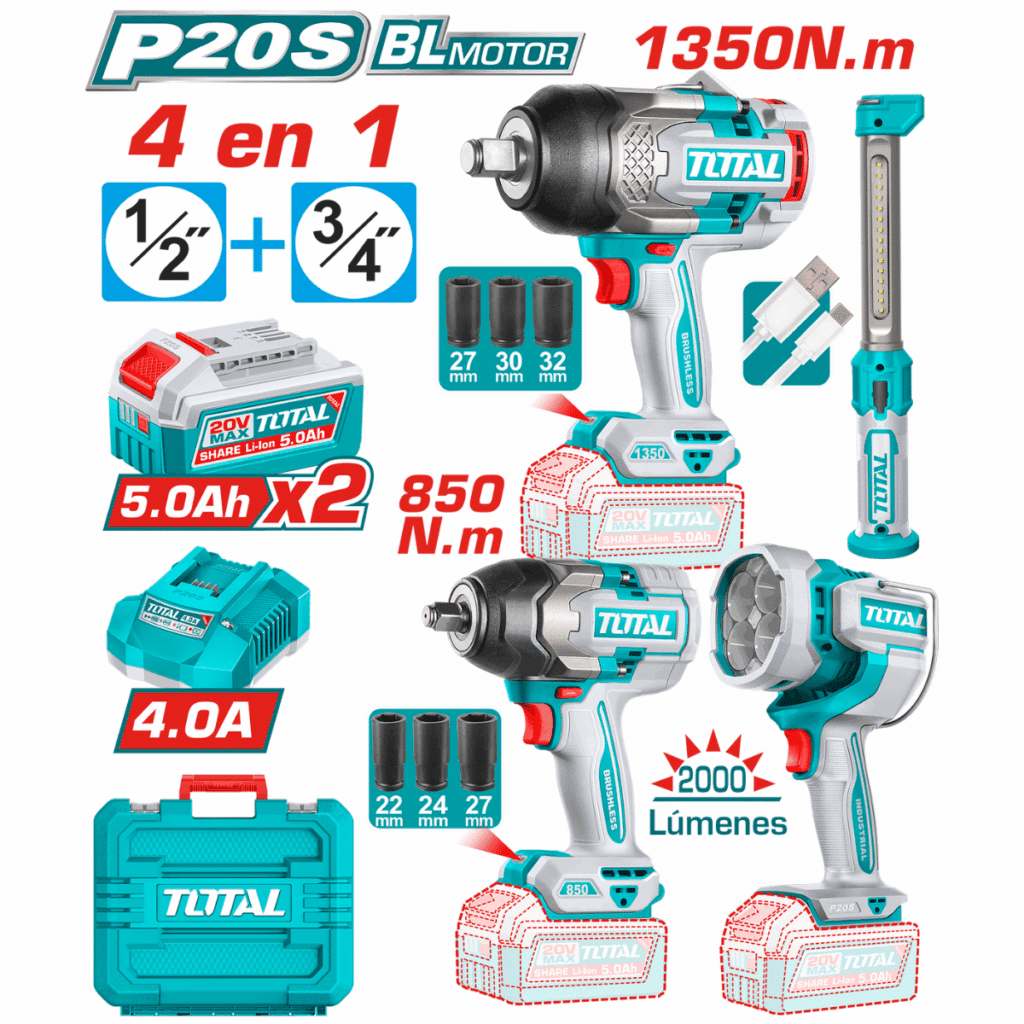 COMBO 4 EN 1 LLAVE IMPACTO 1350NM Y 850NM + LINTERNA 2000LM + LINTER – TOSLI250782
