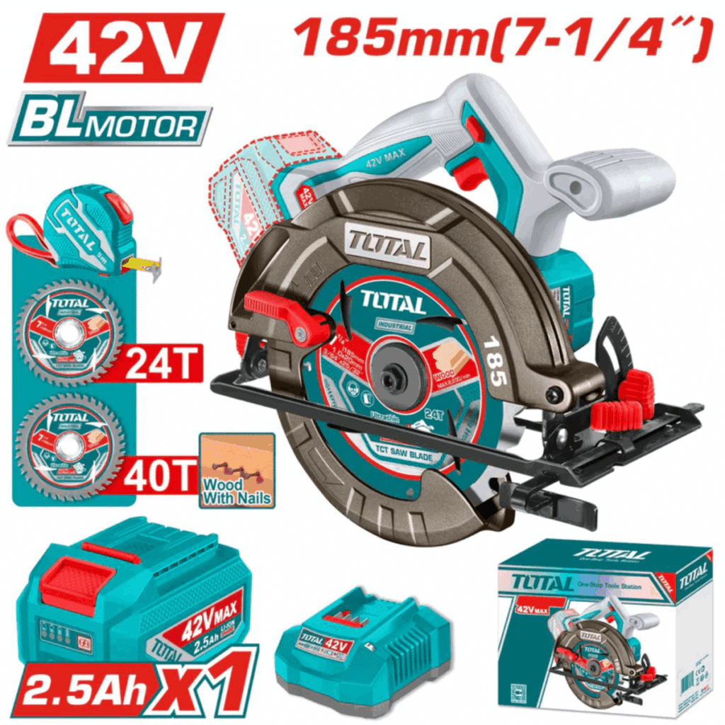 SIERRA CIRCULAR 42V 4800RPM 185MM BRUSHLESS 1X2.5AH +ACCESORIOS INDUSTRIAL TOTAL – TSLI4218511