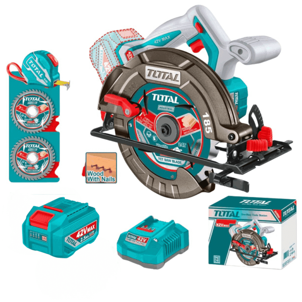 SIERRA CIRCULAR 42V 4800RPM 185MM BRUSHLESS 1X2.5AH +ACCESORIOS INDUSTRIAL TOTAL – TSLI4218511