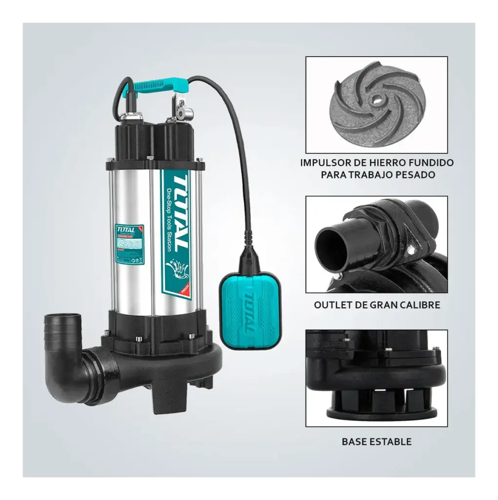 BOMBA DE AGUA SUMERGIBLE AGUA RESIDUAL AC INOX 1500W(2.0HP) H:14.5M C:350L/MIN – TWP7150026-5