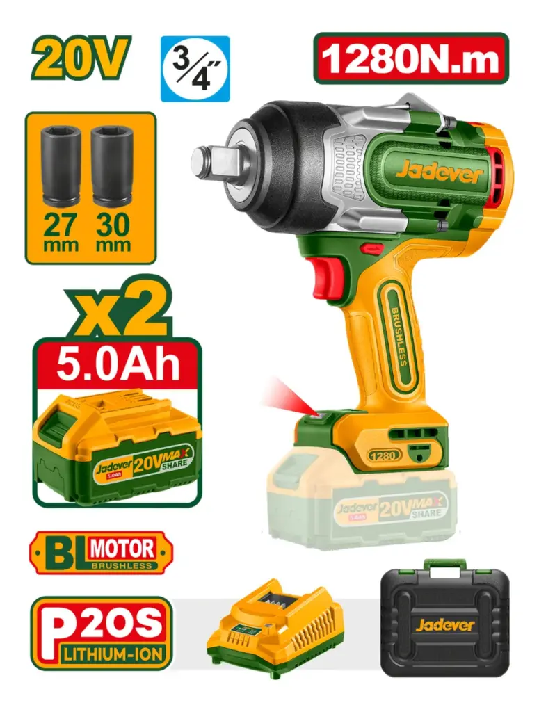 LLAVE/DESTORNILLADOR DE IMPACTO 20V 3/4″ 1280NM 2X5.0AH MALETIN – JDCD1B128