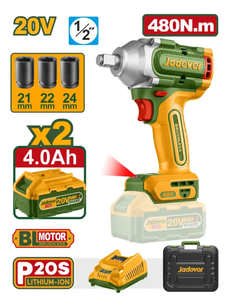 LLAVE/DESTORNILLADOR DE IMPACTO 20V1/2″ 480NM 2X4.0AH MALETIN – JDCD1B483