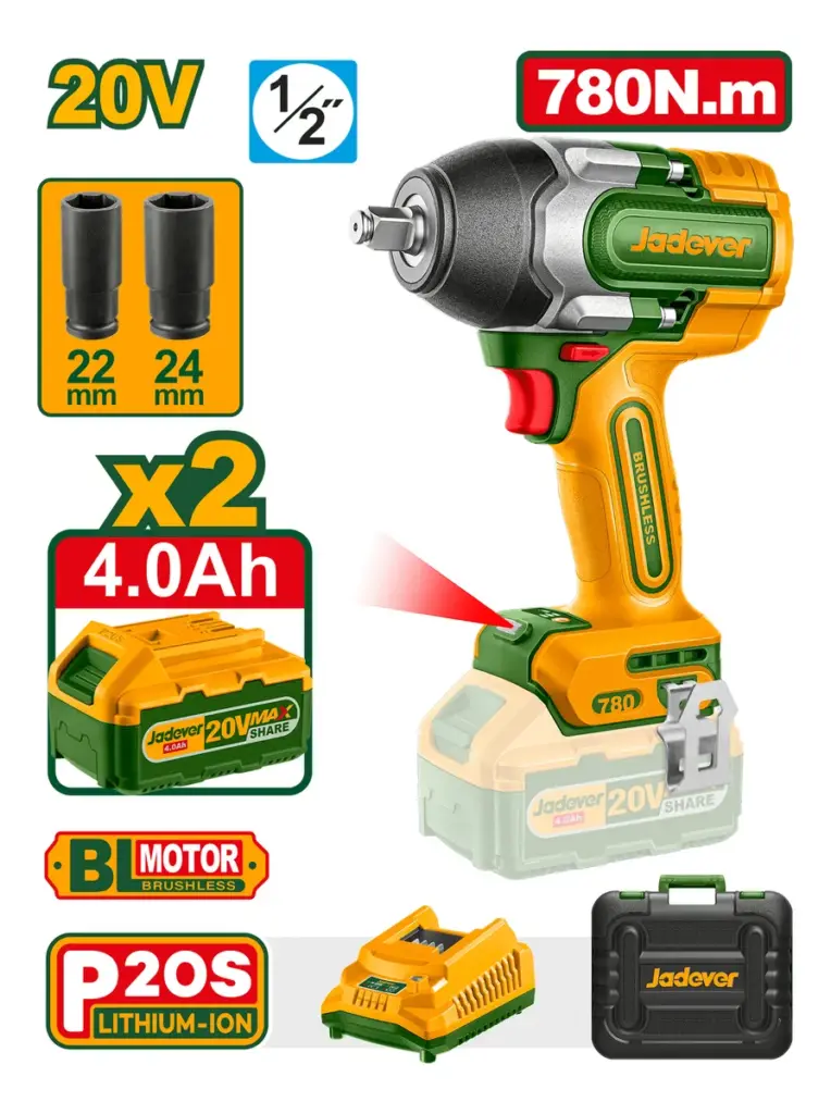 LLAVE/DESTORNILLADOR DE IMPACTO 20V1/2″ 780NM 2X4.0AH MALETIN – JDCD1B78