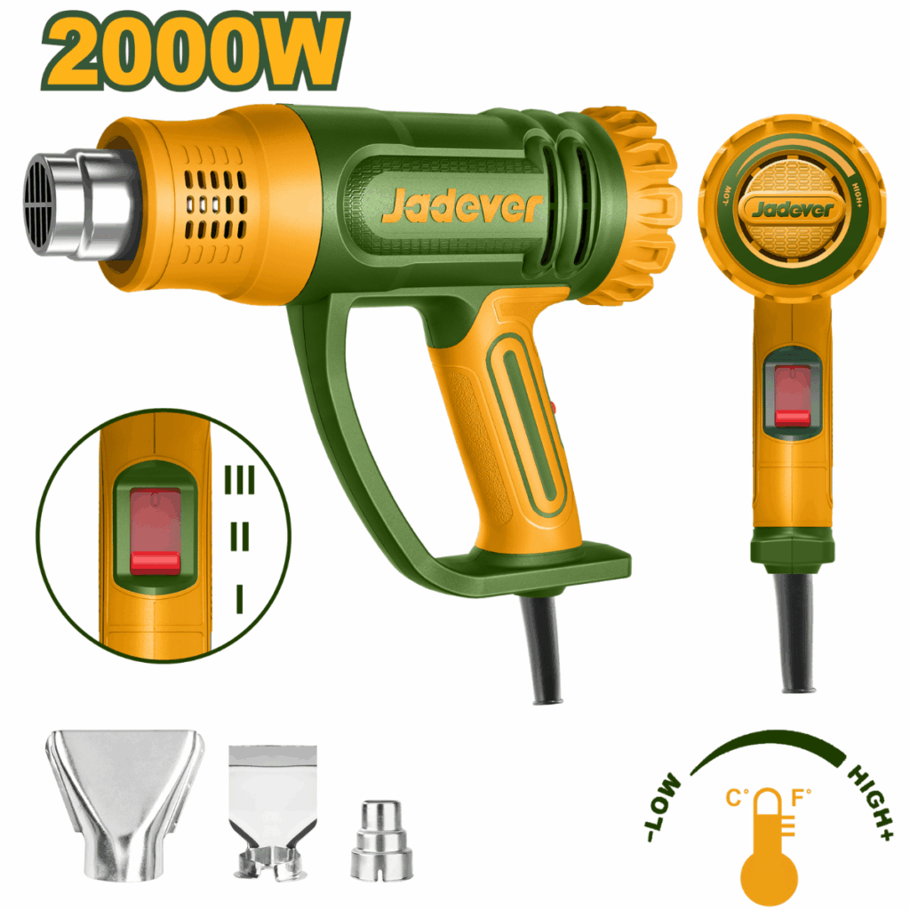 PISTOLA DE CALOR 2000W 450/300/450L/MIN  50/50-450°C/50-550°C – JDHG1520