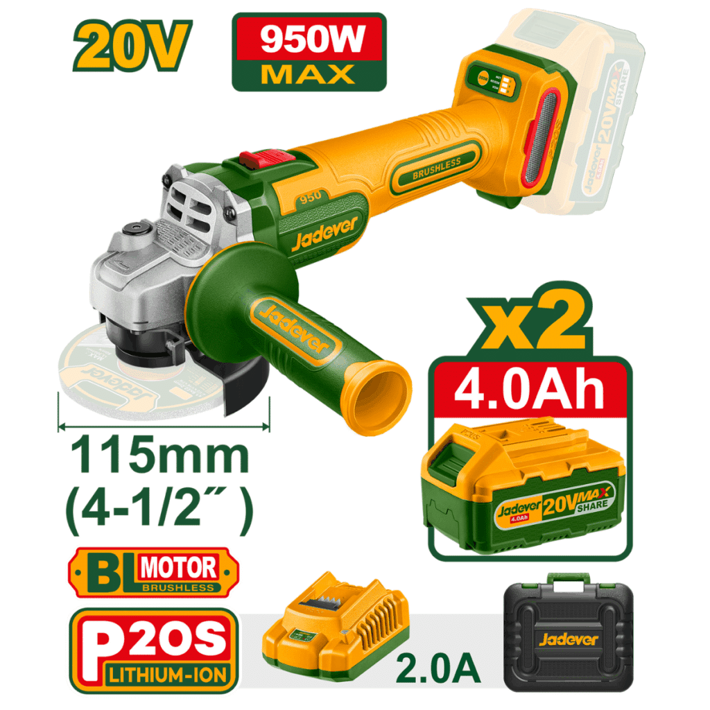 AMOLADORA 20V BL-MOTOR 3000-9000RPM 115MM M14 950W 2X4.0AH MALETIN – JDLAP5322