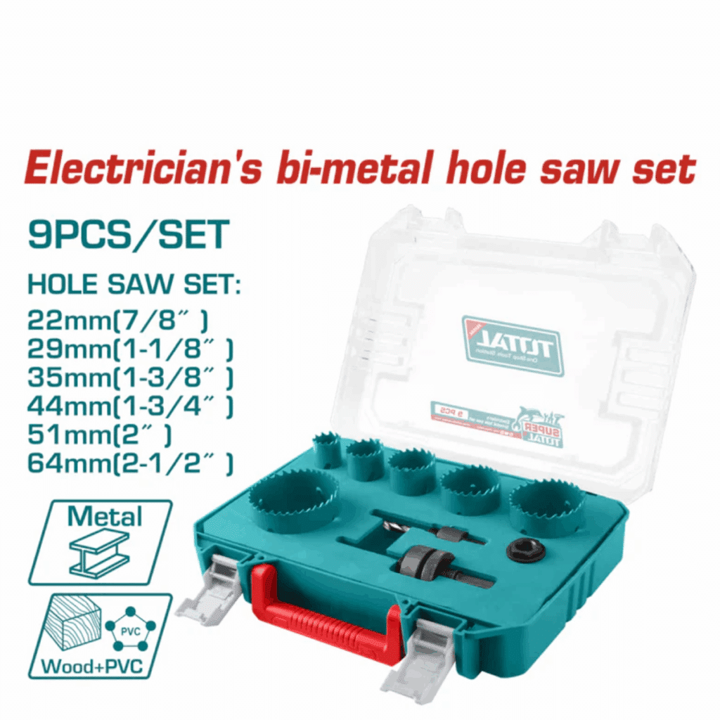 KIT SIERRAS CORONA 9PCS 22-64MM HSS M3 BI-METAL ESTUCHE PLASTICO – TACSH0092