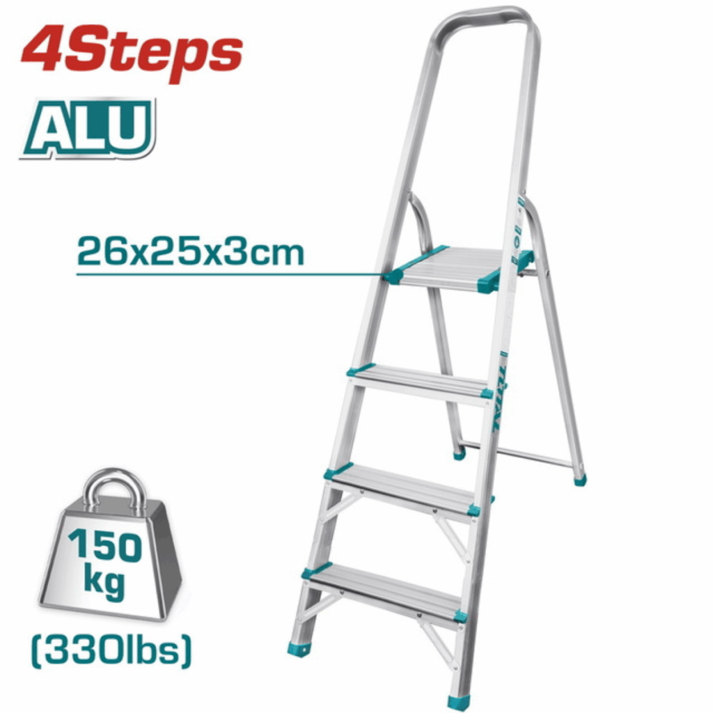 ESCALERA TIJERA ALU 4 PASOS 150KG PLAT.SUP: 26X25X3CM – THLAD06041