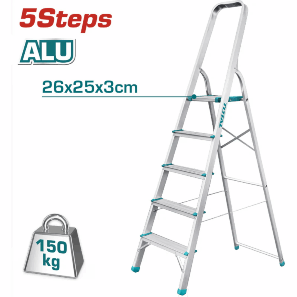 ESCALERA TIJERA ALU 5 PASOS 150KG PLAT.SUP: 26X25X3CM – THLAD06051
