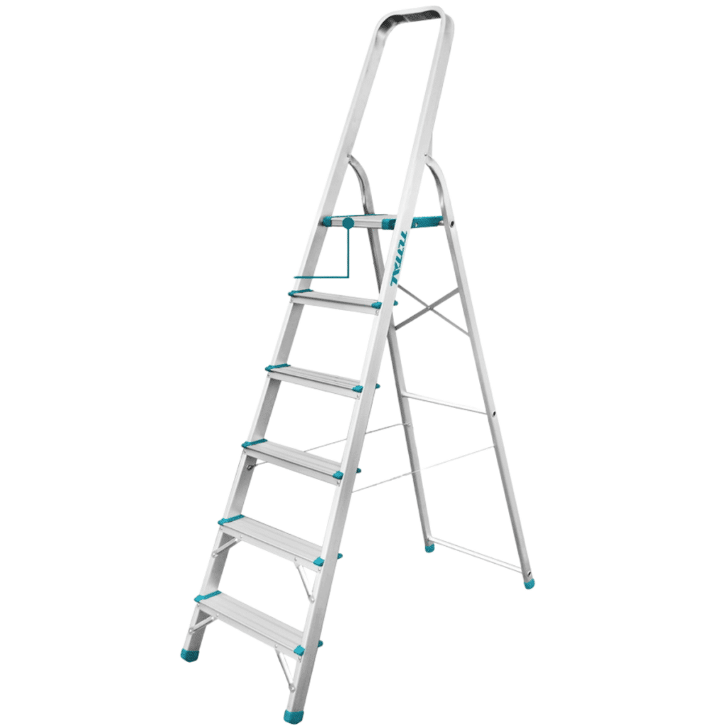 ESCALERA TIJERA ALU 6 PASOS 150KG PLAT.SUP: 26X25X3CM – THLAD06061