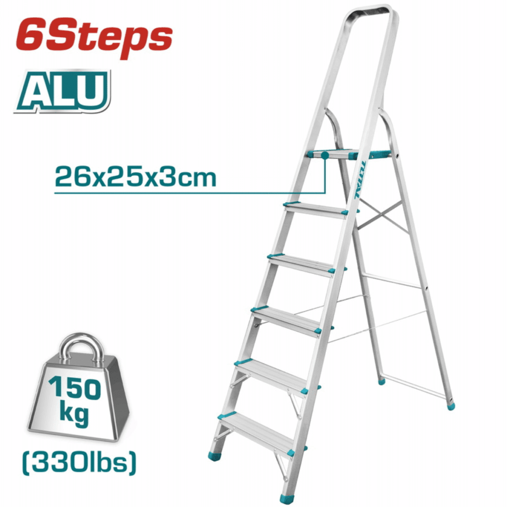 ESCALERA TIJERA ALU 6 PASOS 150KG PLAT.SUP: 26X25X3CM – THLAD06061