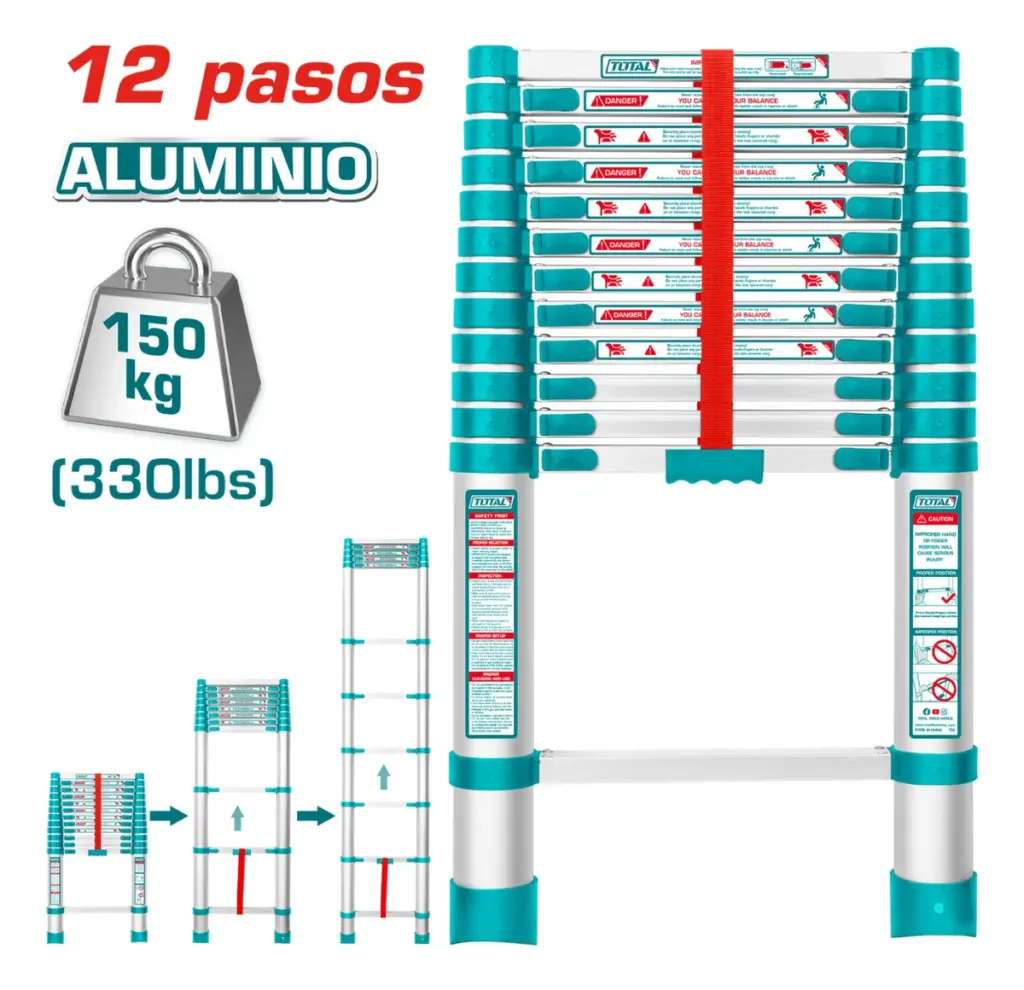 ESCALERA TELESCOPICA ALU 12 PASOS H:1980MM 150KG – THLAD08121