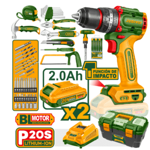 SET TALADRO 20V BL 52NM 2X2.0AH + HERRAMIENTAS MALETIN (119PCS) - JDDT4B119
