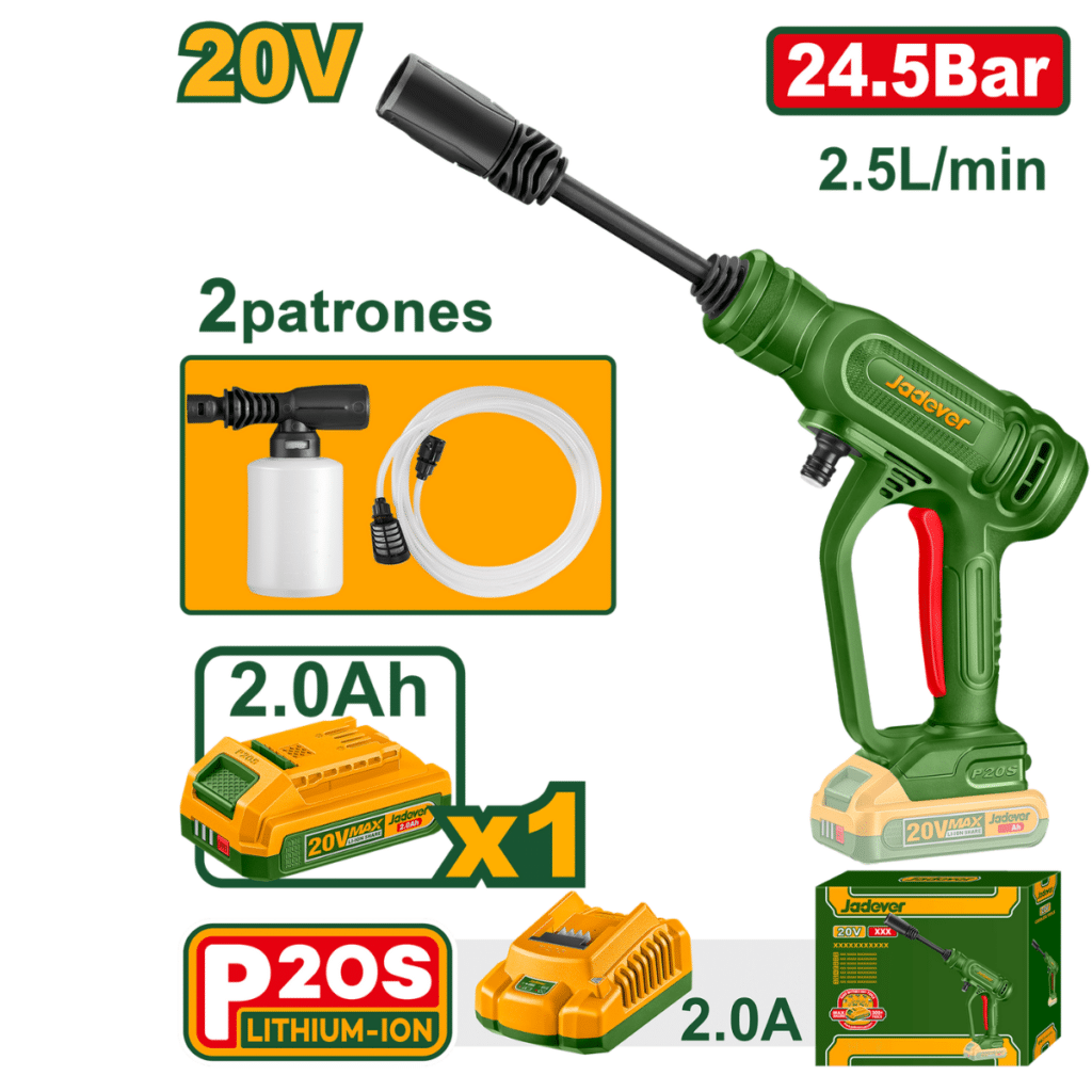 LAVADORA PRESION 20V 24.58BAR 2.5L/MIN 1X2.0AH + ACC – JDQX01203
