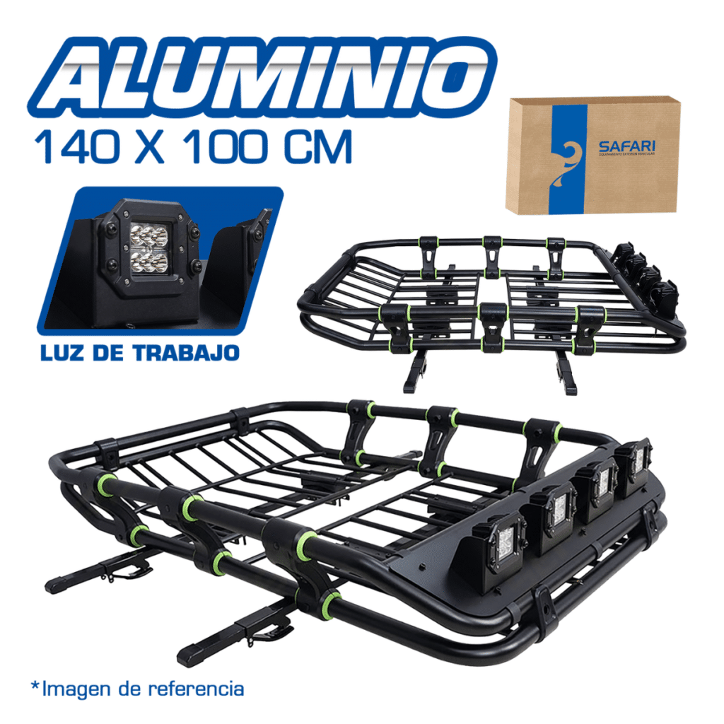 PARRILLA DE ALUMINIO CON DETALLE VERDE 140X100CM +4XLED +CROSS BAR NEGRO – S3-RR21-BK-G/L-L