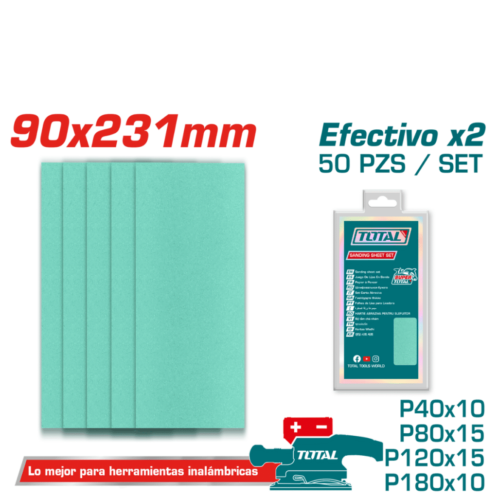SET LIJAS P40/P80/P120/P180 50PCS 90X231MM INDUSTRIAL – TAC0902311