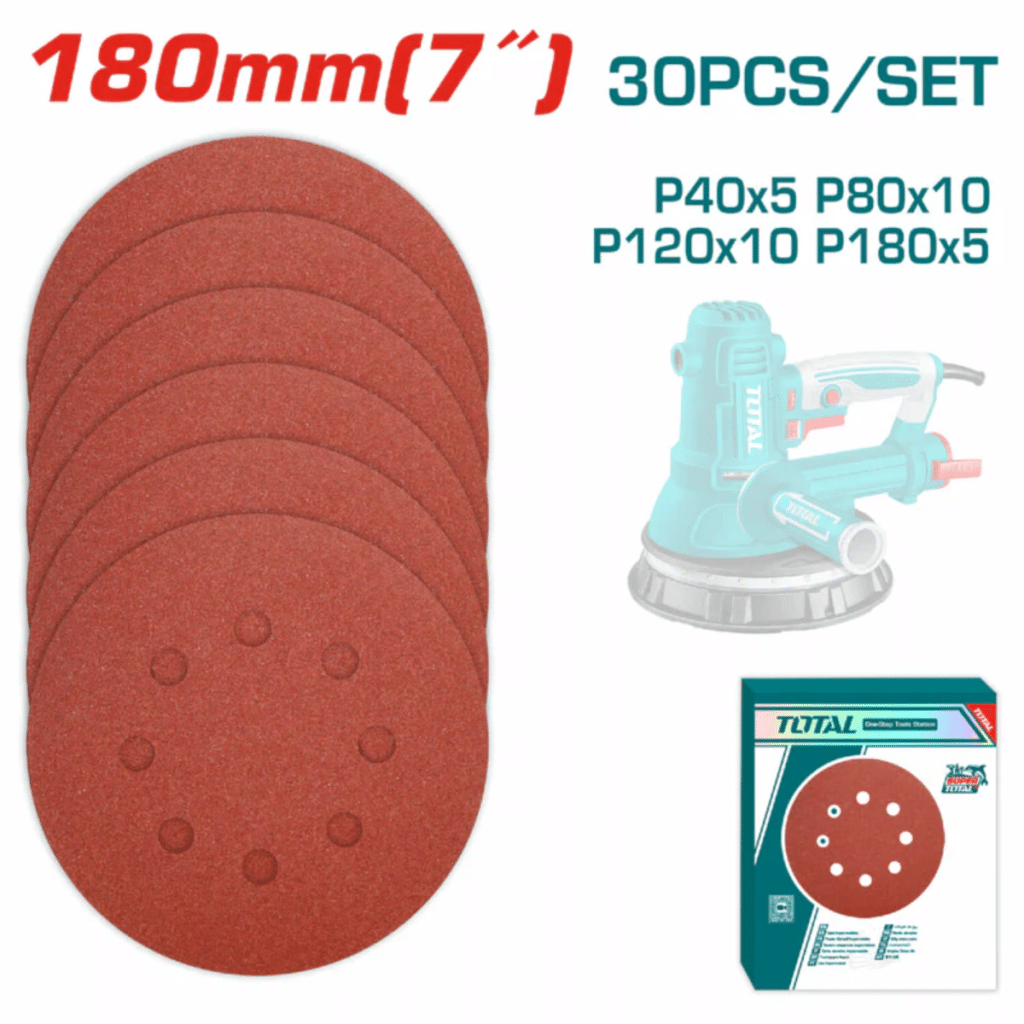 SET LIJAS CIRCULARES 180MM(7») 30PCS P/LIJADORA DRYWALL – TAC180030