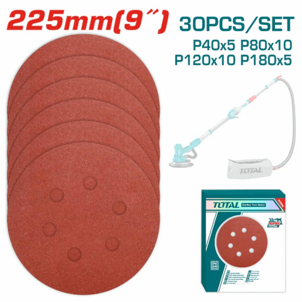 SET LIJAS CIRCULARES 225MM(9») 30PCS P/LIJADORA DRYWALL – TAC225030