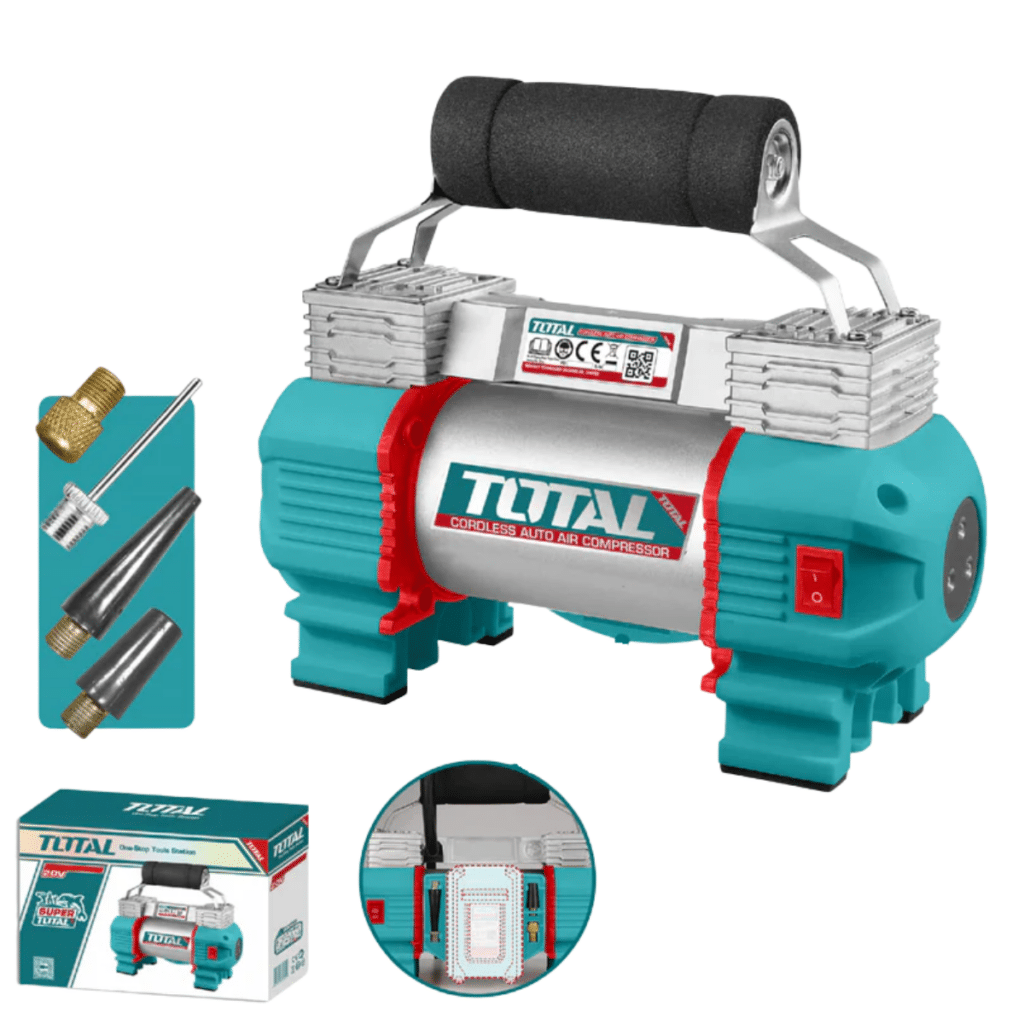 MINI COMPRESORA P/AUTO 20V DOBLE CILINDRO 120PSI 45L/MIN LED INDUSTRIA – TACLI2026