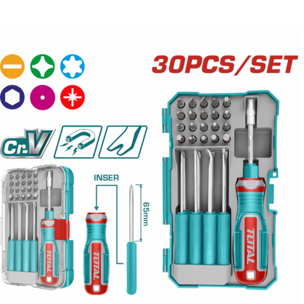 SET DESTORNILLADORES 30PCS CR.V INTERCAMBIABLES MAGNETICO INC ESTUCHE – TACSD30306