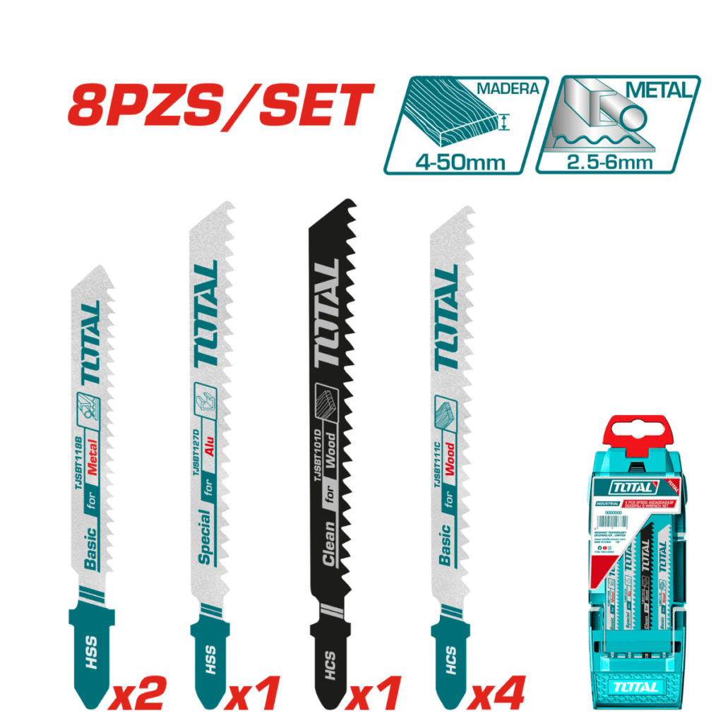 HOJAS P/SIERRA CALADORA 8PCS ALU/METAL/MADERA INC ESTUCHE – TACSD7386