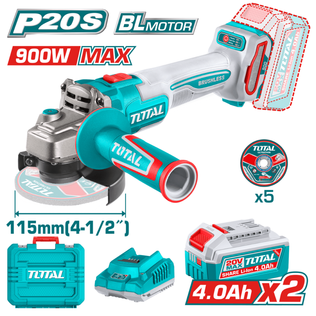 AMOLADORA 20V BRUSHLESS 3000-9000RPM 115MM M14 900W 2X4.0AH DISCO X5 – TAGLI261522