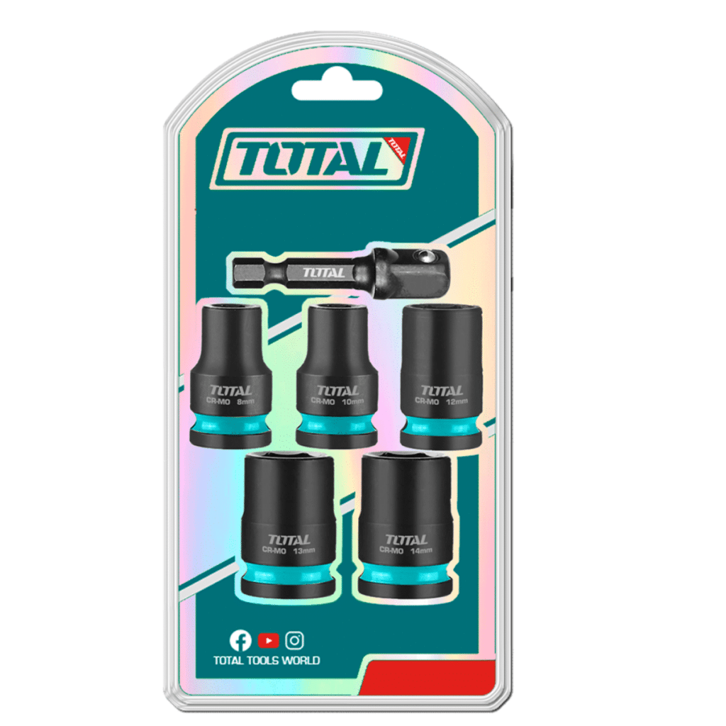 SET DADOS IMPACTO CORTO 6PCS CR-MO 8/10/12/13/14 + ADAPTADOR 1/4 HEX – THKISD38062
