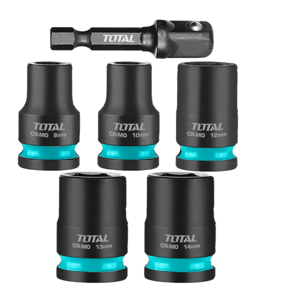 SET DADOS IMPACTO CORTO 6PCS CR-MO 8/10/12/13/14 + ADAPTADOR 1/4 HEX – THKISD38062