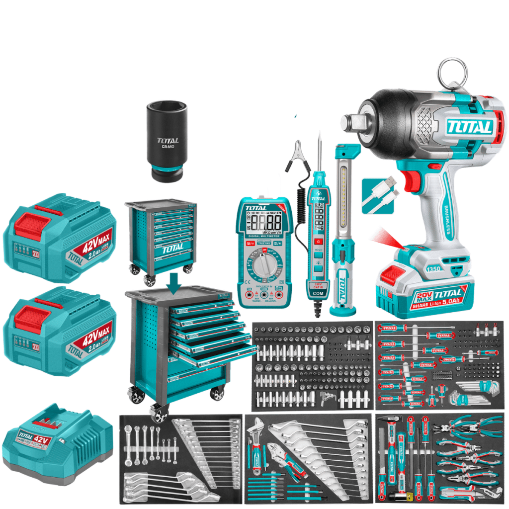 SET GABINETE 7 CAJONES + HERRAMIENTAS + LLAVE IMPACTO 20V 1350NM 288 – THPTCS82882