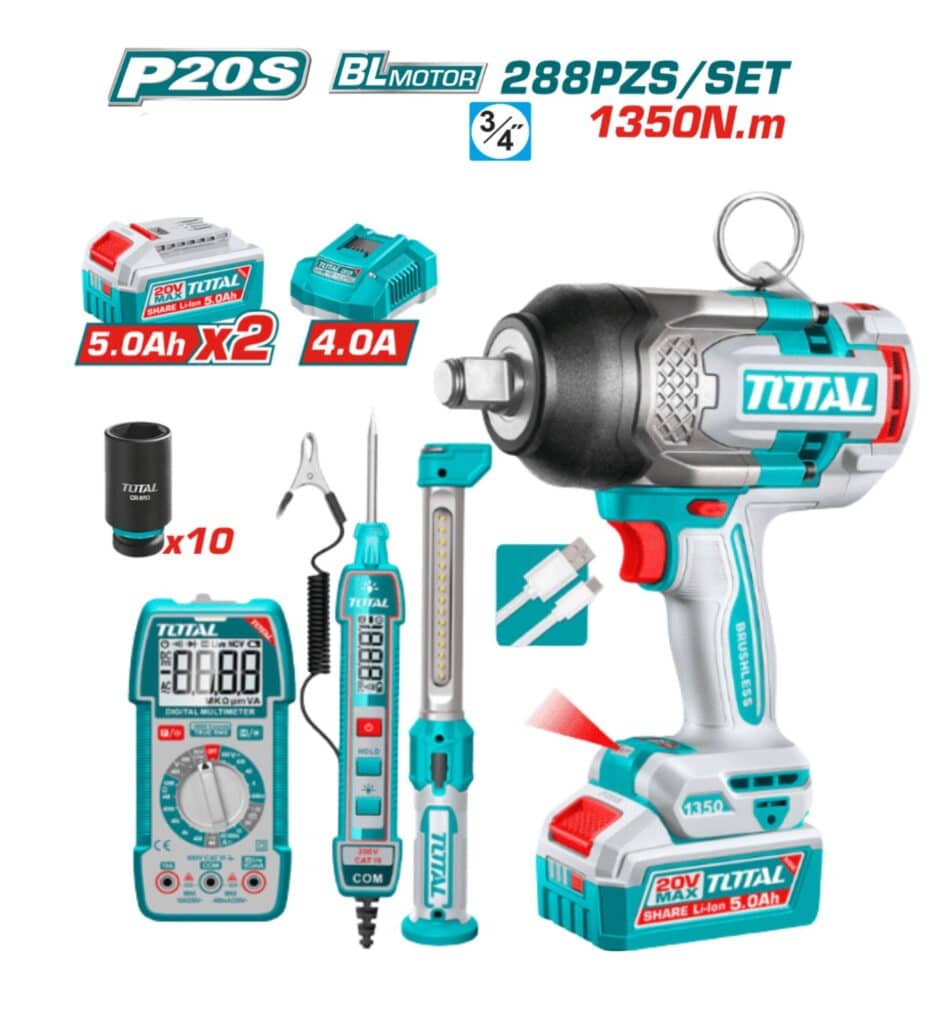 CARRO PORTA HERRAMIENTAS 288PCS 7 CAJONES + LLAVE IMPACTO 5AHX2 1350NM 288PCS TOTAL – THPTCS82882
