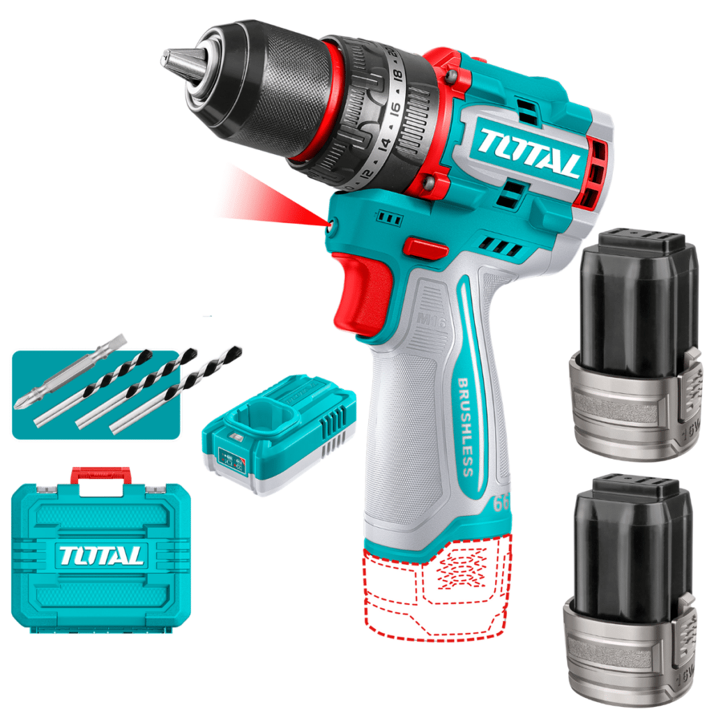 TALADRO PERCUTOR 16V 66NM 13MM 22+1+1 2X2.0AH + ACC + MALETIN INDUST – TIDLI166062