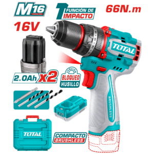 TALADRO PERCUTOR 16V 66NM 13MM 22+1+1 2X2.0AH + ACC + MALETIN INDUST - TIDLI166062