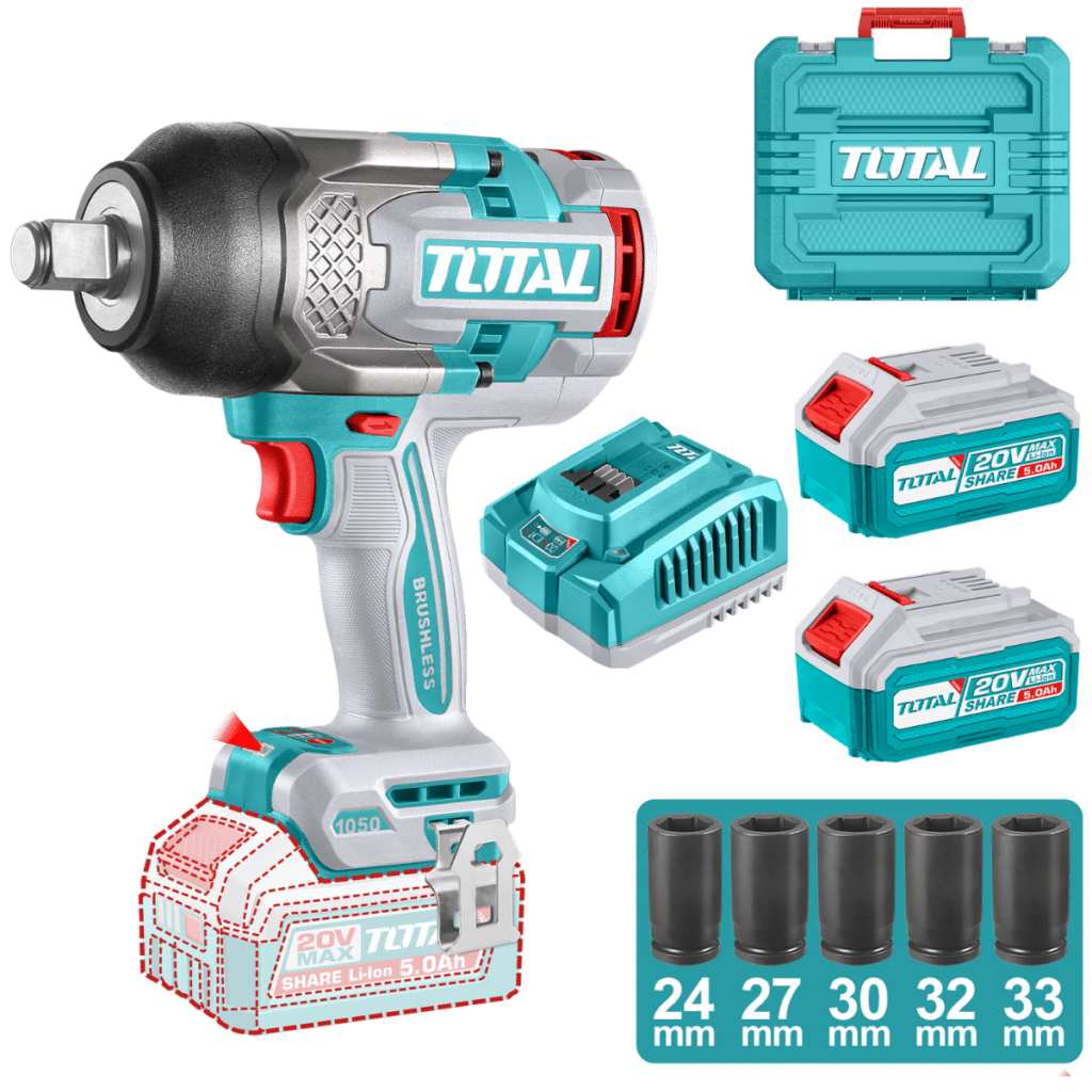 LLAVE IMPACTO 20V 1050NM 3/4» 2200BPM BL 2X5.0AH MALETIN+ACC INDUSTR – TIWLI20105