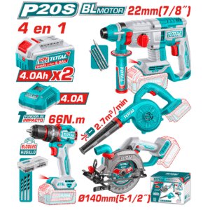 COMBO 4 EN 1 ROTOMARTILLO 22MM + TALADRO IMP. 66NM + SOPLADOR + SIER - TOSLI250695