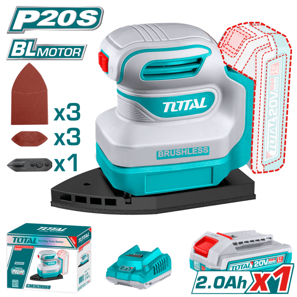 LIJADORA PALMA 20V BRUSHLESS 12000RPM 1X2.0AH + ACC INDUSTRIAL – TPSLI20241