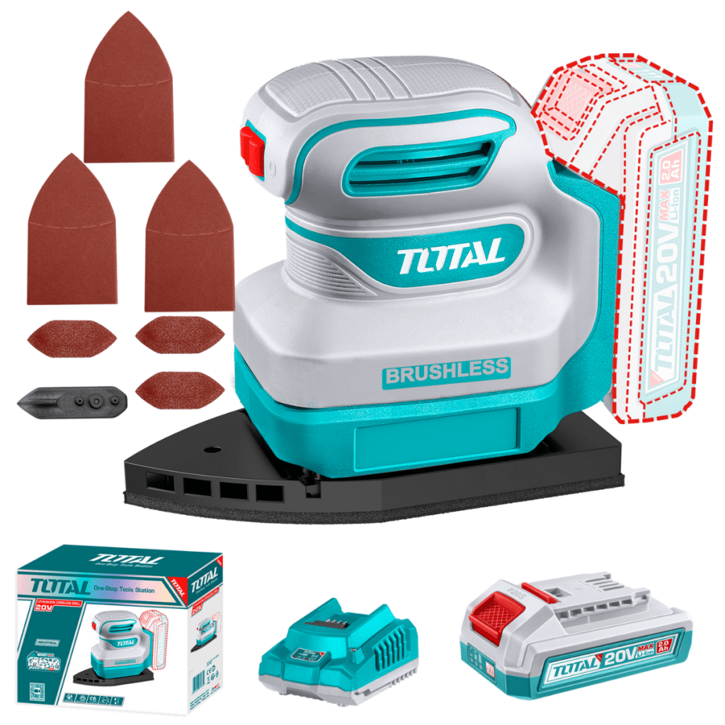 LIJADORA PALMA 20V BRUSHLESS 12000RPM 1X2.0AH + ACC INDUSTRIAL – TPSLI20241