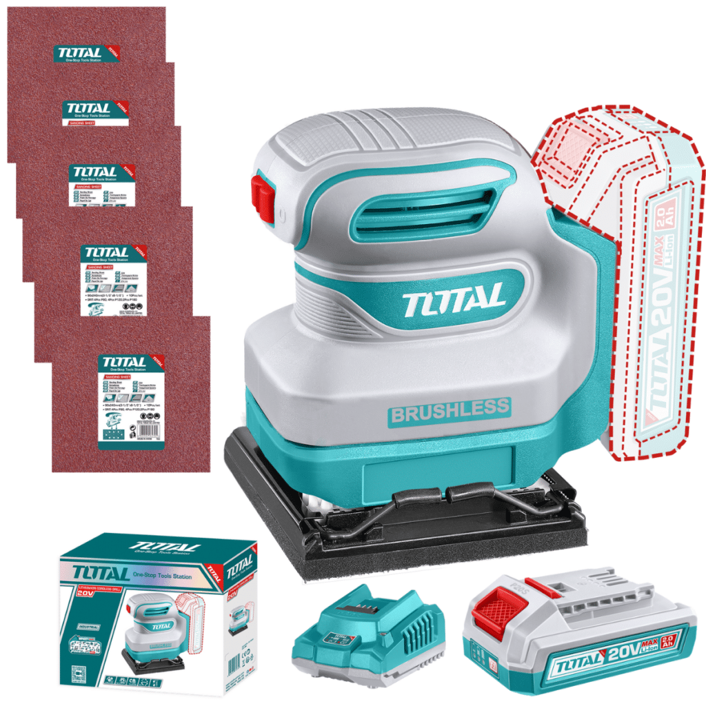 LIJADORA ORBITAL 20V BRUSHLESS 12000RPM 110X100MM 1X2.0AH + ACC INDU – TSHSLI20241