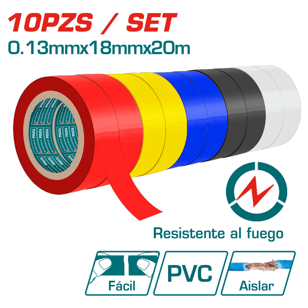 CINTA AISLANTE PVC 20M RESISTENTE AL FUEGO 18MM G:0.13MM 5 COLORES – THPET1013