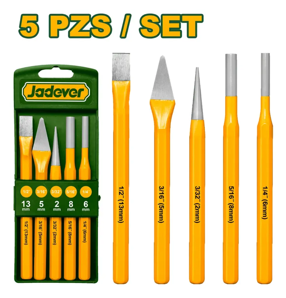 SET DE CINCELES Y PUNZONES 5PCS ACERO 40CR 10MM(3/8») CORTE EN FRIO – JDCC8395
