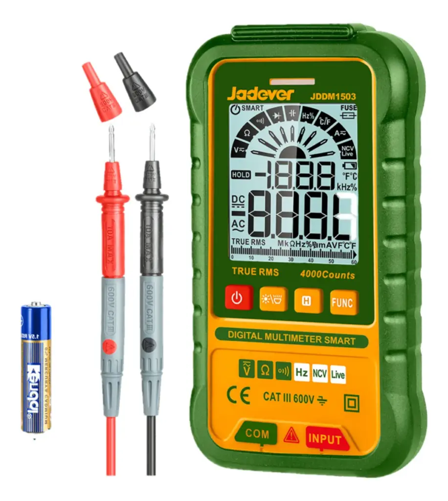 MULTIMETRO DIGITAL 4000 CONTEOS CAT III 600V LCD AC/DC SMART FUNC. 2XAA – JDDM1503