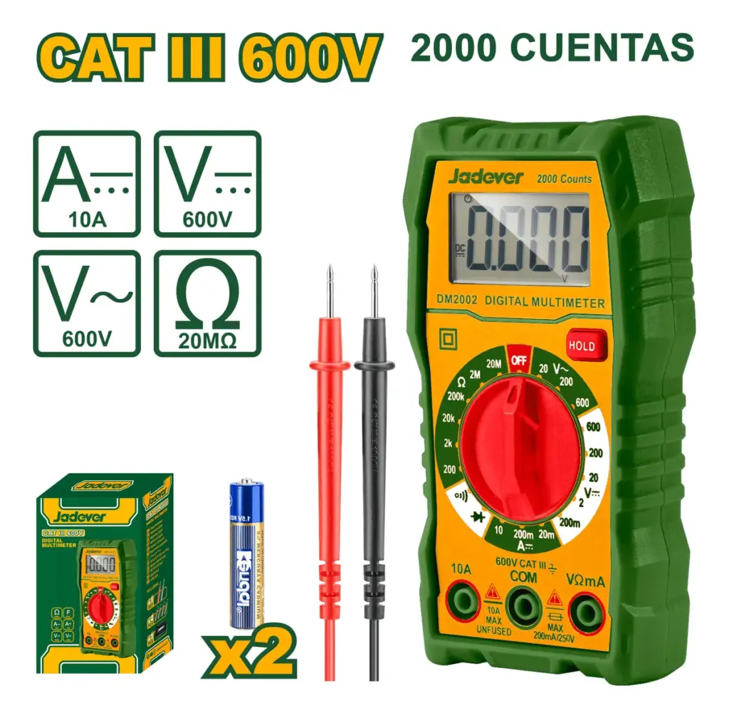 MULTIMETRO DIGITAL 2000 CONT. AC/DC CAT III AC:20-600V C:10A RE:20 MOHM – JDDM2506