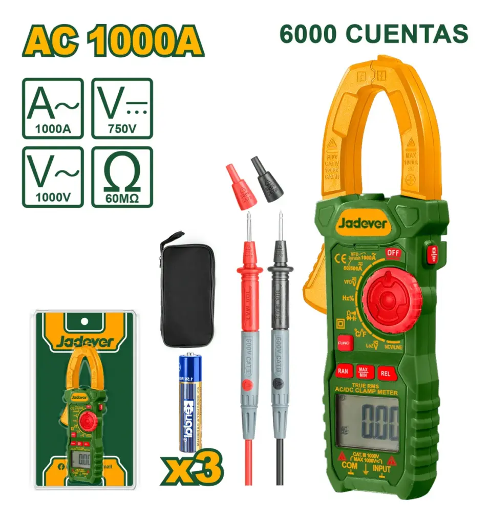 PINZA AMPERIMÉTRICA DIG. AC 6-750V / 60-1000A DC:1000V R:60MOHM C:100MF – JDDM6508