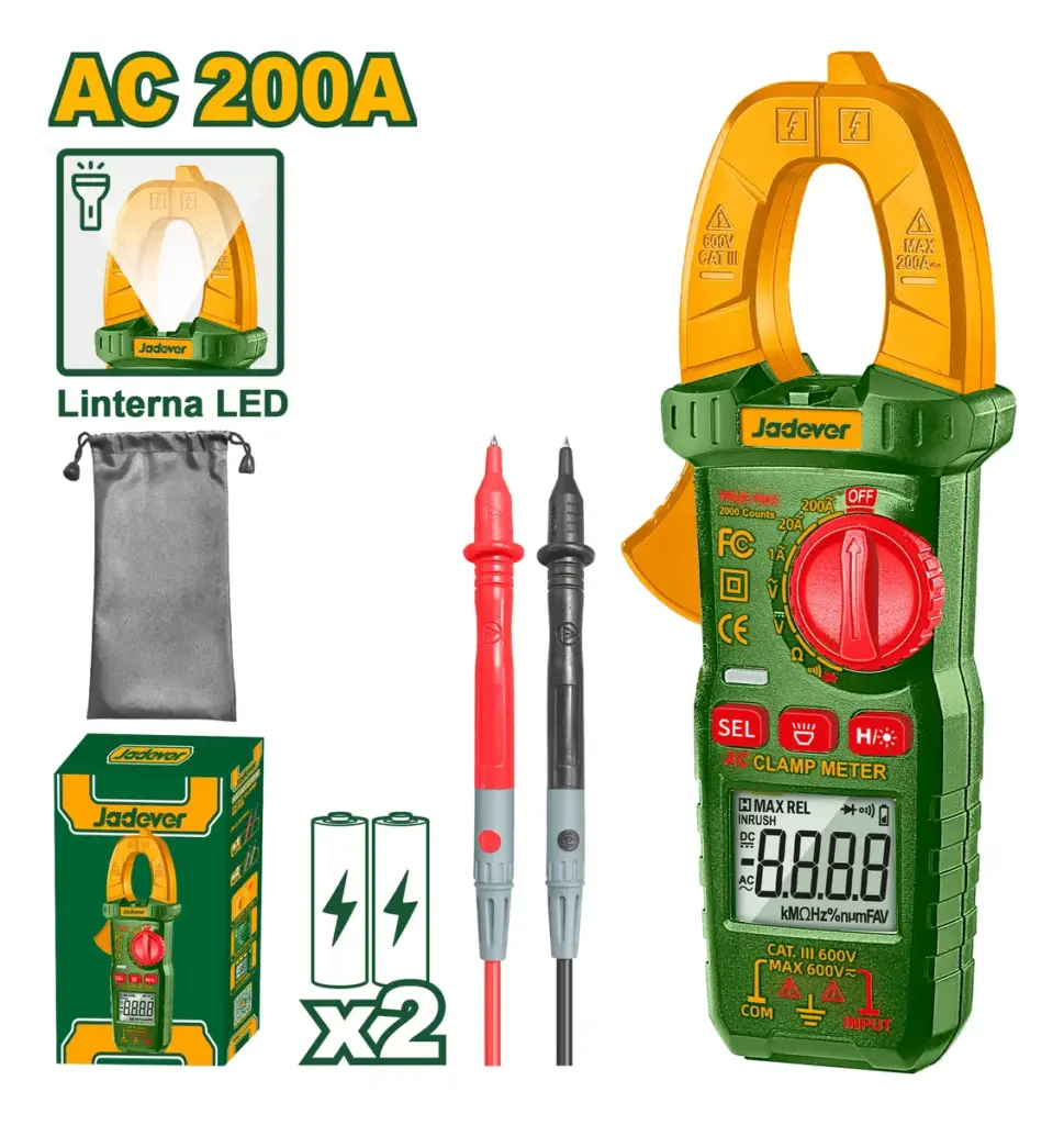 PINZA AMPERIMÉTRICA DIG. AC 2-600V / 2-200A DC:600V R:20MOHM +LED – JDDM8201