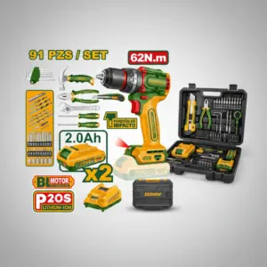 JDDT4B91 COMBO TALADRO 20V 62NM 2X2.0AH + HERRAMIENTAS MALETIN (91PCS) - JDDT4B91